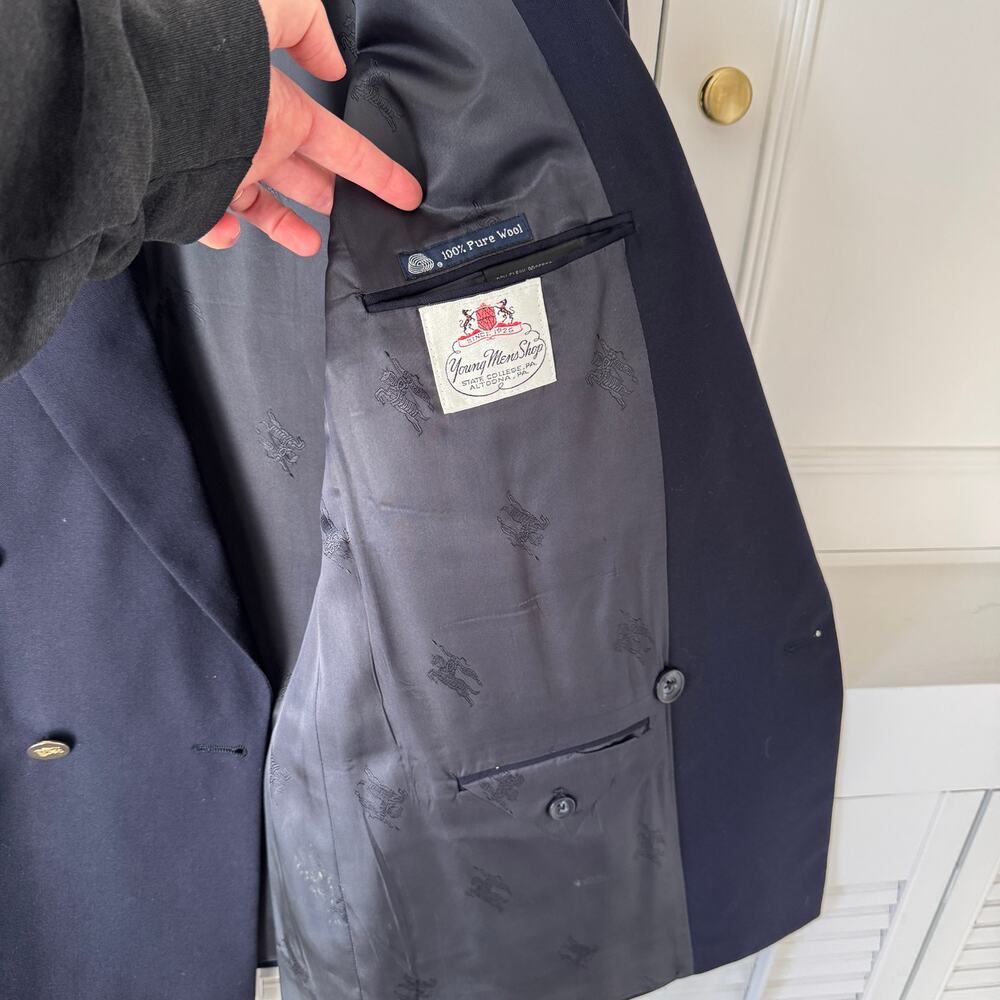 Vintage Burberrys' Navy Blue 100% Wool Double Breasted Sport Coat Blazer Size XL - Picture 5 of 6